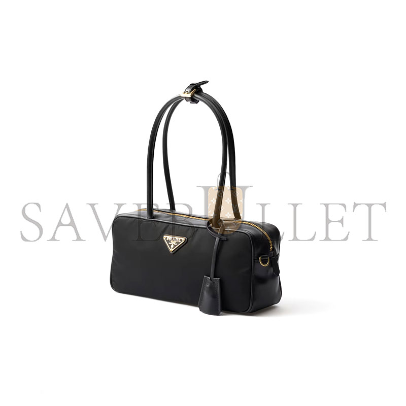 Pra*a re-nylon and leather small top-handle bag with padlock 1bb133 (28*13*8cm)